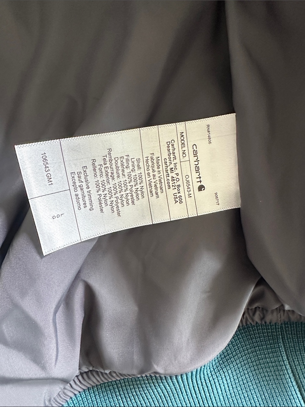 Carhartt Teal Quilted Hooded Puffer Jacket - Picture 4 of 5
